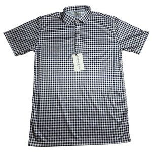 Collars and Co Men's Structured Collar Polo Size M Navy Gingham Checkered Preppy
